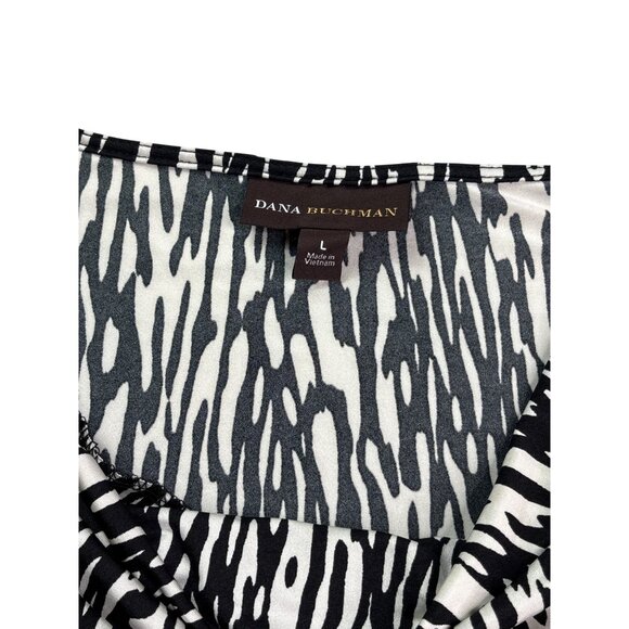 Dana Buchman Womens Abstract Animal Print Cowl Neck Ruched Top Size L - Picture 3 of 5